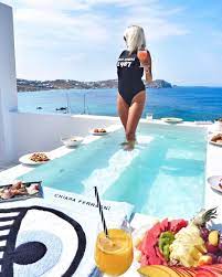 Breakfast Around My Private Suite Infinity Pool At Katikies Mykonos Hotel Greece With Chiara Ferragni Swim Towel Essential Mykonos Hotels Swimming Swim Towel