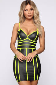 Glow Up My Dark Mini Dress Black Neon Yellow In 2020 Neon Dresses Mini Black Dress Black Halter Mini Dress