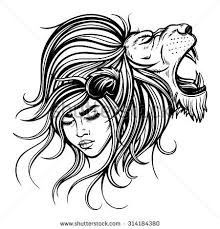 Black And White Lion Tattoo Drawing Vector Black And White Lion Woman Illustration Lovetatovering Illustrasjon Illustration