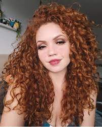 Fuzzy Long Hair With Feathered Bangs Colored Curly Hair Curly Hair Styles Red Curly Hair