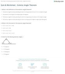 This worksheet includes many practice problems. Quiz Worksheet Exterior Angle Theorem Study Com