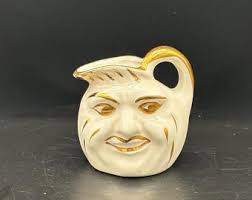 Vintage 1960's Bennington Gold Leafed John Barleycorn Face Mini Pitcher Jug 