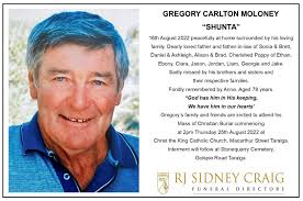 Death and funeral notice: Gregory Carlton Moloney "Shunta"