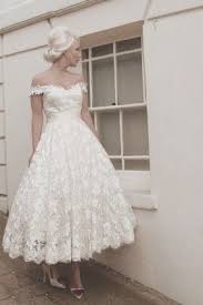 Off The Shoulder Ivory Full Lace Tea Length Vintage Wedding Dress Short Wedding Dress Tea Length Dresses Perfect Wedding Dress