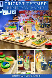 7th Birthday Party Theme Ideas For Boy Sporty Cricket Themed Birthday Party Kara S Party Ideas Sports Themed Birthday Party Birthday Party Themes Party Invitations Kids