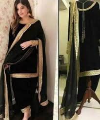 It is a half sleeve and full neck design. Pakistani Plain Black Suit Designs