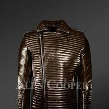 Men S Coffee Real Leather Biker Jacket With Leather Ribs And Coffee Fur Collar Leather Biker Jacket Biker Jacket Jackets