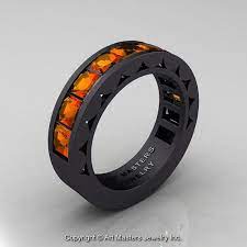 Mens Modern 14k Matte Black Gold Princess Orange Sapphire Etsy In 2021 Black Gold Jewelry Black Gold Ring Rings For Men