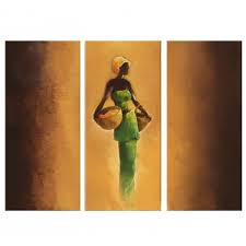 Tableaux ethniques forment une collection pleine de couleurs chaudes et flamboyantes qui montrent la beauté de l'afrique. Tableau Triptyque Femme Africaine Artwall And Co