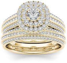 Modern Bride 1 Ct T W Diamond 10k Yellow Gold Bridal Ring Set Bridal Ring Sets Yellow Gold Unique Gold Engagement Rings Bridal Ring Set