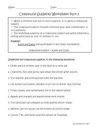 Compound Subject Worksheet Part 1 Compound Subject Subject And Predicate Worksheets Subject And Predicate