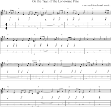 music score and mandolin tabs for on the trail of the