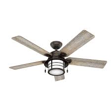 Hunter Key Biscayne 54 In Indoor Outdoor Onyx Bengal Ceiling Fan With Light Kit 59273 The Home Depot Ceiling Fan With Light Coastal Ceiling Fan Outdoor Ceiling Fans