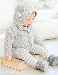 Hooded baby cardigan sweater knit in garter stitch with smoked stitch around the hood. Baby Hooded Jacket Knitting Pattern