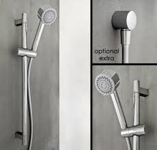 It is also where you connect the shower hose for the water supply. Chrome Handheld Shower Head Sliding Rail Design