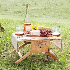 Personalized Picnic Table Wine Carrier Portable Wine Gifts Giftideas Weddinggifts Personalized Wine Picnic Picnic Picnic Table