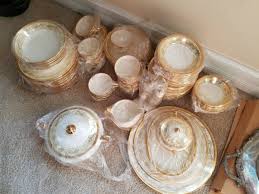 The set has a white ground with a ~vintage noritake dinner plates in the carmela pattern ~description: Determining The Value Of China Thriftyfun