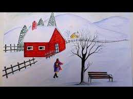 How To Draw A Winter Season Scenery Hill Station Scenery Drawing Simple Drawing For Beginners Youtube Winter Drawings Easy Drawings Drawings