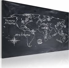 Wereldkaart aan de muur kopen? Bol Com Schilderij Wereldkaart Aardrijkskundeles Tsjechisch Krijtbord Look Zwart Wit