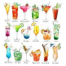 Cocktails Art Print Summer Drinks Colorful Artwork Watercolor Print Wall Art Cocktail Art Summer Drinks Colorful Artwork