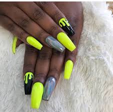 Acrylic Black Coffin Shaped Nails Acrylic Coffin Shaped Nails Shellac Neon Yellow And Black Coffin Shape Nails Neon Nails Rave Nails