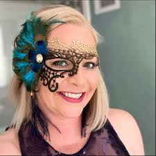 Maschera da ballo da donna celeste/verde acqua maschera in pizzo oro/nero