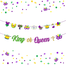 Amazon Com Mardi Gras Gender Reveal Decorations Banner King Or Queen Party Supplies Garland For New Orleans Baby Shower Fireplace Bunting Decoration Outdoor Indoor Toys Games