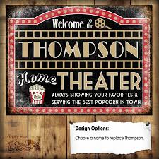 Movies theater movie room decor wall art metal sign reel for vacation home cabin. Home Theater Wall Decor Custom Name Sign Family Name Sign Etsy