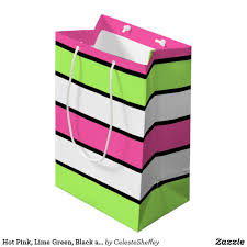 Black And White Flag With Green Stripe Hot Pink Lime Green Black And White Stripes Medium Gift Bag Zazzle Com Gift Bag Hot Pink Lime Green