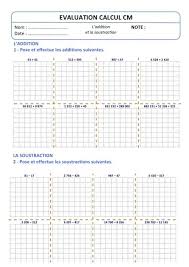 Evaluation Calcul Cm Addition Soustraction Soustraction Calcul Evaluation