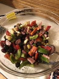My Version Of Antipasto Salad Green Olives Black Olives Kalamata Olives Red Green Pepper Provolone In 2020 Antipasto Salad Stuffed Green Peppers Stuffed Peppers