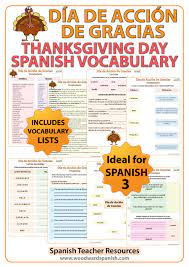 Thanksgiving is the giving of thanks to god, especially in a religious ceremony. Spanish Thanksgiving Day Vocabulary Dia De Accion De Gracias Woodward Spanish
