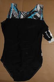 details about nwt destira gymnastic black leotard with turquoise foil dot design ladies xl