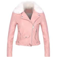 Yoins Pink Leather Biker Jacket With Artificial Fur Leather Jackets Women Fur Leather Jacket Pink Leather Jacket