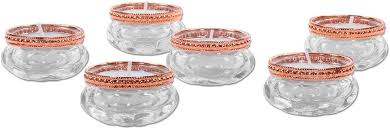 Amazon Com Koyal Wholesale Bloom Tea Light Holders 6 Pack Petite Glass Tealight Cup Clear With Copper Rim Vintage Boho Wedding Tealight Cup Home Kitchen
