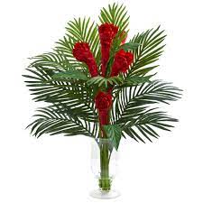 Ginger Torch Artificial Arrangement In Glass Vase In 2021 Tropical Flower Arrangements Artificial Flowers Flower Arrangements