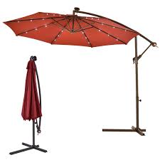 Tangkula 10 Patio Umbrella Hanging Solar Led Sun Shade Market Umbrella With Base Burgundy 89 99 Free Shipping Patio Sun Shades Patio Umbrella Sun Tent