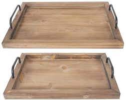 Distressed white wood breakfast tray with foldable legs, rustic serving tray mygiftus 4.5 out of 5 stars (3,863) $ 36.99 free shipping add to favorites torched wood serving tray with metal handles, rustic ottoman tray mygiftus 4.5 out of 5 stars (3,863. Besti Rustic Vintage Food Serving Trays Set Of 2 Nesting Wooden Board With Metal Handles
