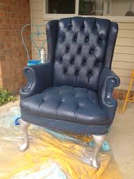 Diy Painted Faux Leather Pleather Vinyl Armchair Deep Sea Blue Chair With Silver Legs Vinyl Chairs Refurbished Chairs Vinyl Armchair