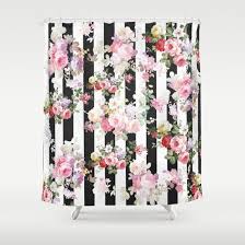 Black And White Floral Shower Curtain Bold Pink Watercolor Roses Floral Black White Stripes Shower Curtain By Pink Water Society6 Striped Throw Blanket Pink Watercolor Pink Roses
