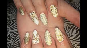 White acrylic nails with design acrylic nails are artificial nails. Acrylic Nails L White Gold L Nail Design Youtube