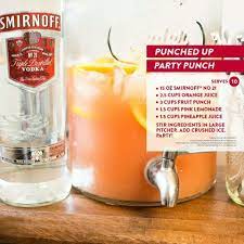 Punched Up Party Punch Smirnoff Orange Juice Fruit Punch Pink Lemonade Pineapple Juice Party Punch Alcohol Alcoholic Punch Party Drinks Alcohol