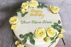 Beautiful Yellow Rose Birthday Cake With Your Name Happy birthday, my lovely friend. beautiful yellow rose birthday cake