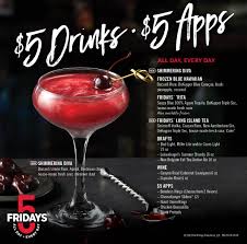 December 15th, 2015 by maria gregoriou. Tgi Fridays Launches America S Longest Happy Hour With New Fridays Five Bar Menu