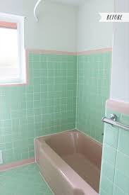 Wall, shower floor, pool waterline border. Vintage Bathrooms My Mint Pink Bathroom The Inspired Room