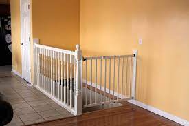 Diy White Baby Safety Gate For Stairs Design Ideas With Amazing Floating Style Safety Gate That Made Of The Wood Pet Gates For Stairs Baby Gates Stairs Design