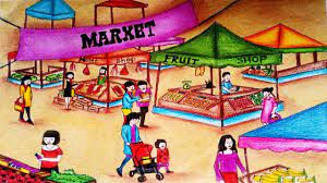 Whether you'd like to see a lush green surface, a white snowfield, or a looming forest in the night, sceneries are very broad and complex. How To Draw Market Scenery Step By Step Easy Market Drawing Youtube