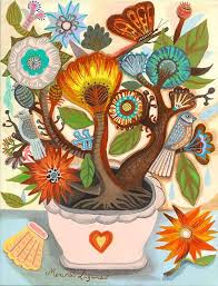 Flowers And Butterfly 11x14 Inches Print By Mercedes Lagunas Flower Art Painting Flower Art Flower Illustration