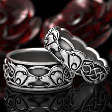 Wolf Wedding Ring Set Celtic Wolf Ring Set Mens Wedding Etsy Celtic Wedding Rings Wolf Ring Wedding Ring Sets