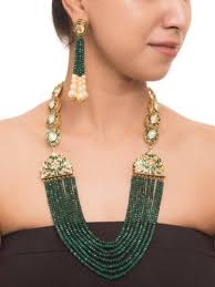 Green Meenakari And Onyx Strings Necklace Set With Tassels Earrings